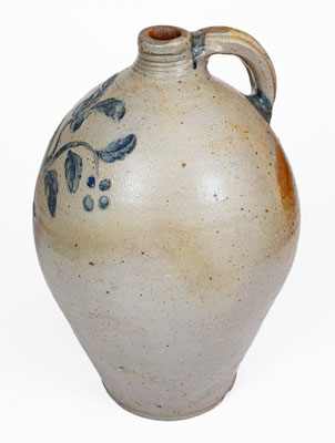 Fine 4 Gal. Ohio Stoneware Jug w/ Incised Floral and Berry Decoration