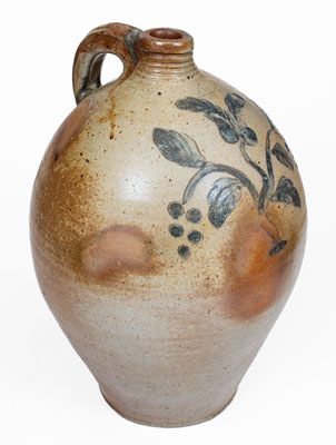Fine 4 Gal. Ohio Stoneware Jug w/ Incised Floral and Berry Decoration