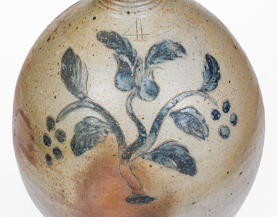 Fine 4 Gal. Ohio Stoneware Jug w/ Incised Floral and Berry Decoration
