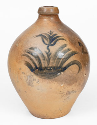 New York State Ovoid Stoneware Jug w/ Brushed Floral Decoration, c1830