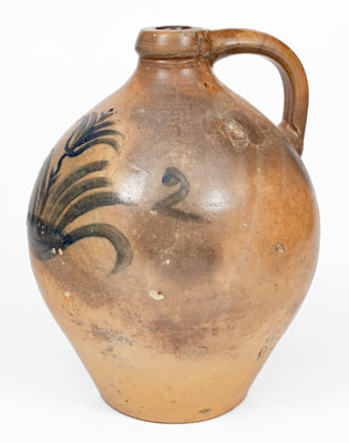 New York State Ovoid Stoneware Jug w/ Brushed Floral Decoration, c1830