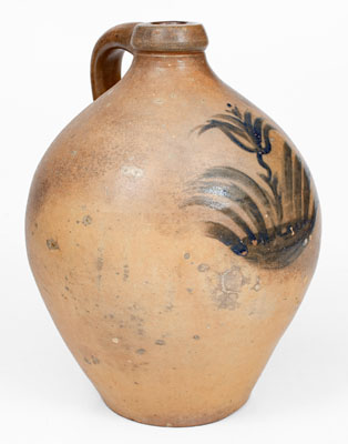 New York State Ovoid Stoneware Jug w/ Brushed Floral Decoration, c1830