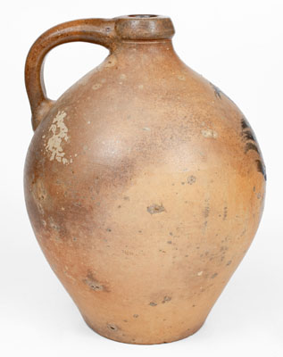 New York State Ovoid Stoneware Jug w/ Brushed Floral Decoration, c1830