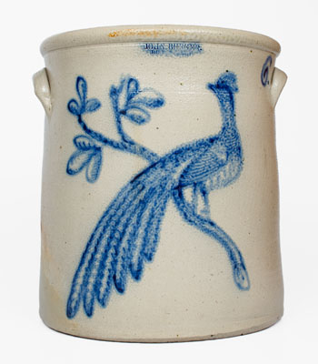 Extremely Rare 6 Gal. JOHN BURGER / ROCHESTER Stoneware Crock w/ Elaborate Pheasant Decoration