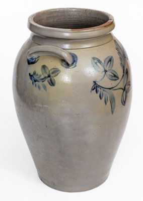 Scarce 4 Gal. Stoneware Jar w/ Floral Decoration attrib. J. D. Heatwole, Rockingham County, VA