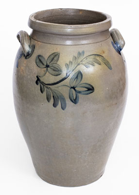 Scarce 4 Gal. Stoneware Jar w/ Floral Decoration attrib. J. D. Heatwole, Rockingham County, VA