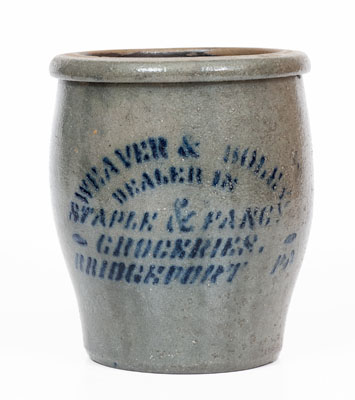Small-Sized BRIDGEPORT, PA Stoneware Advertising Jar