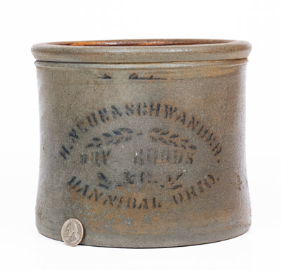 Scarce HANNIBAL, OHIO Stoneware Advertising Cake Crock
