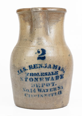 JAS. BENJAMIN / WHOLESALE STONEWARE DEPOT / CINCINNATI, O. Stoneware Pitcher