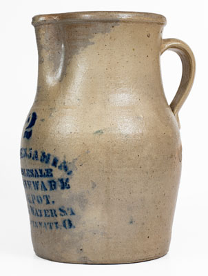 JAS. BENJAMIN / WHOLESALE STONEWARE DEPOT / CINCINNATI, O. Stoneware Pitcher