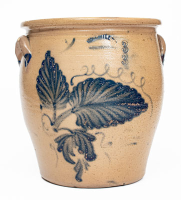 3 Gal. M. & T. MILLER / NEWPORT, PA Stoneware Jar with Leaf and Floral Decoration