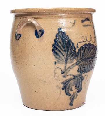 3 Gal. M. & T. MILLER / NEWPORT, PA Stoneware Jar with Leaf and Floral Decoration
