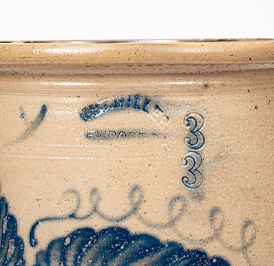 3 Gal. M. & T. MILLER / NEWPORT, PA Stoneware Jar with Leaf and Floral Decoration