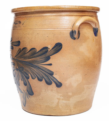 4 Gal. M. & T. MILLER / NEWPORT, PA Stoneware Jar w/ Elaborate Floral Decoration