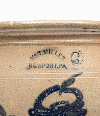 Rare 6 Gal. M. & T. MILLER / NEWPORT, PA Stoneware Jar w/ Floral Decoration