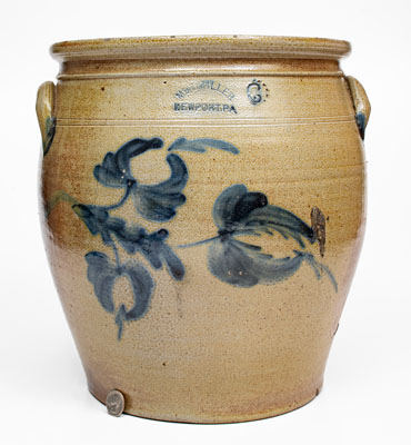 Rare 6 Gal. M. & T. MILLER / NEWPORT, PA Stoneware Jar with Floral Decoration
