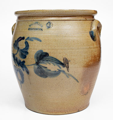 Rare 6 Gal. M. & T. MILLER / NEWPORT, PA Stoneware Jar with Floral Decoration