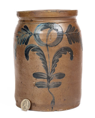 1/2 Gal. B. C. MILBURN (Alexandria, VA) Stoneware Jar w/ Floral Decoration