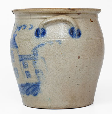 Exceedingly Rare COWDEN & WILCOX / HARRISBURG, PA Stoneware Jar w/ Elaborate House Decoration