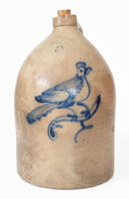3 Gal. TROY, N.Y. POTTERY Stoneware Jug with Bird Decoration