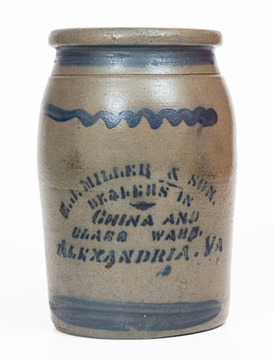 E. J. MILLER & SON / ALEXANDRIA, VA Stenciled Stoneware Advertising Jar, Greensboro, PA origin