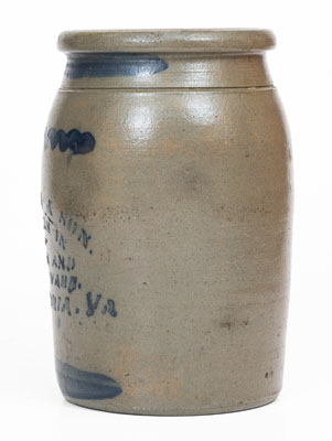 E. J. MILLER & SON / ALEXANDRIA, VA Stenciled Stoneware Advertising Jar, Greensboro, PA origin