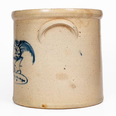Scarce 4 Gal. Stoneware Crock w/ Pecking Chicken and Rooster, attrib. Brady & Ryan, Ellenville, NY