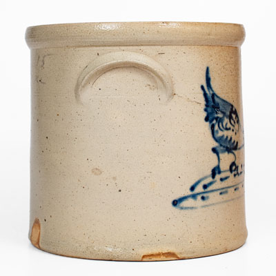 Scarce 4 Gal. Stoneware Crock w/ Pecking Chicken and Rooster, attrib. Brady & Ryan, Ellenville, NY