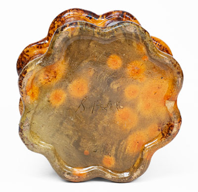 Rare Glazed Redware Spittoon, Inscribed 