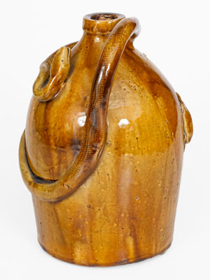 Rare Large-Sized Indiana Stoneware Snake Jug w/ Applied Skull and Crossbones and Turtle