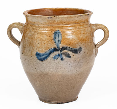Fine Vertical Handled 1/2 Gal. Stoneware Jar w/ Incised Decoration, Manhattan, c1790