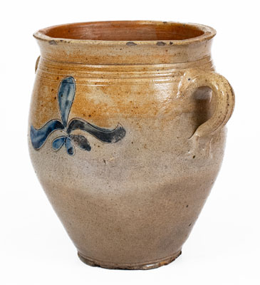 Fine Vertical Handled 1/2 Gal. Stoneware Jar w/ Incised Decoration, Manhattan, c1790