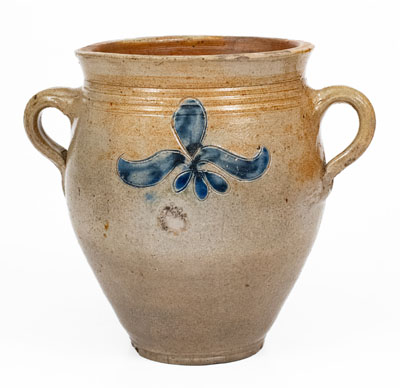 Fine Vertical Handled 1/2 Gal. Stoneware Jar w/ Incised Decoration, Manhattan, c1790