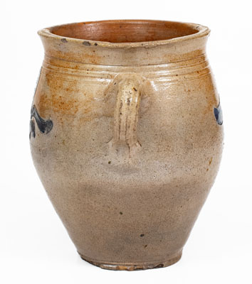 Fine Vertical Handled 1/2 Gal. Stoneware Jar w/ Incised Decoration, Manhattan, c1790