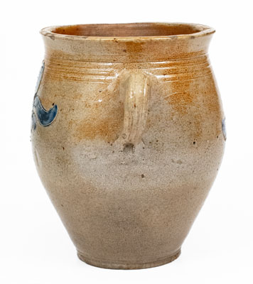 Fine Vertical Handled 1/2 Gal. Stoneware Jar w/ Incised Decoration, Manhattan, c1790