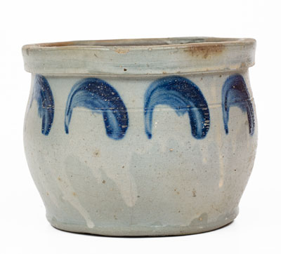 JOHN BELL / WAYNESBORO Bowl-Shaped Stoneware Jar w/ Cobalt Decoration