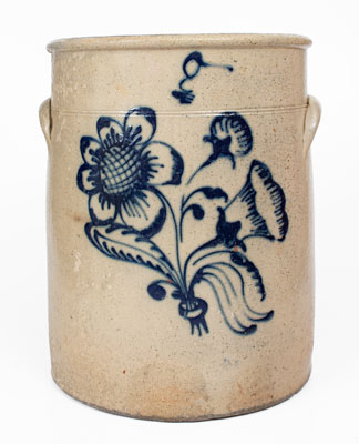 8 Gal. Ohio Stoneware Crock w/ Elaborate Rochester-Style Slip-Trailed Decoration