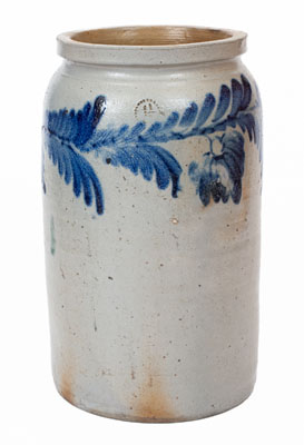 1 1/2 Gal. Baltimore Stoneware Jar w/ Floral Decoration, c1840