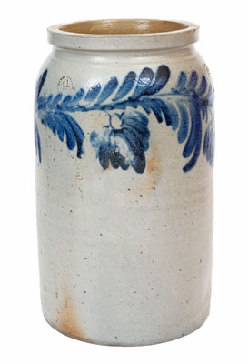 1 1/2 Gal. Baltimore Stoneware Jar w/ Floral Decoration, c1840