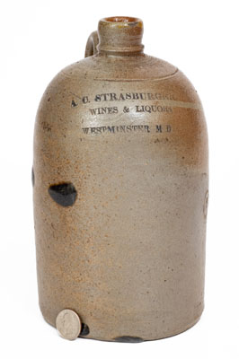 Unusual WESTMINSTER, MD Advertising Jug, Baltimore origin, c1880