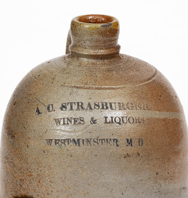 Unusual WESTMINSTER, MD Advertising Jug, Baltimore origin, c1880