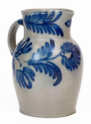 Fine Half-Gallon Baltimore Stoneware Pitcher w/ Elaborate Decoration, c1840