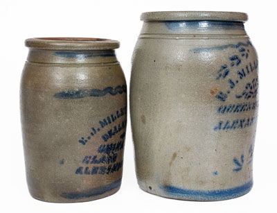 Lot of Two: E. J. MILLER, Alexandria, VA Stenciled Stoneware Advertising Jars