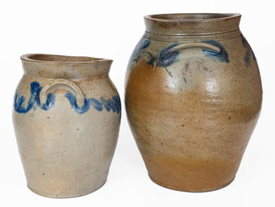 Lot of Two: Baltimore, MD Stoneware Jars w/ Floral Decoration, circa 1820