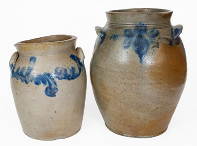 Lot of Two: Baltimore, MD Stoneware Jars w/ Floral Decoration, circa 1820