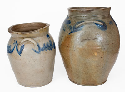Lot of Two: Baltimore, MD Stoneware Jars w/ Floral Decoration, circa 1820