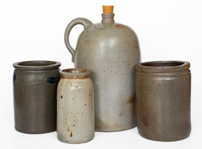 Lot of Four: Marked Stoneware Vessels, Mid-Atlantic origin