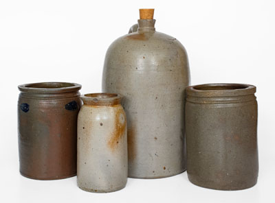 Lot of Four: Marked Stoneware Vessels, Mid-Atlantic origin