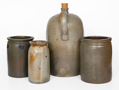 Lot of Four: Marked Stoneware Vessels, Mid-Atlantic origin