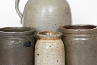 Lot of Four: Marked Stoneware Vessels, Mid-Atlantic origin
